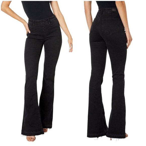 Paige High Rise Lou Lou Jeans Womens 27 black Wide Leg Flare Button Fly Classic - Picture 16 of 16